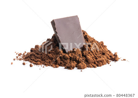 Cocoa powder and chocolate isolated on white background. 80448367