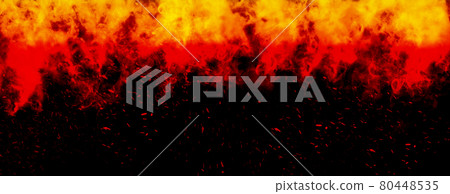 Orange fire or flames with sparkles and smoke in black background. Orange fire or flames with sparkles and smoke in black background. 80448535