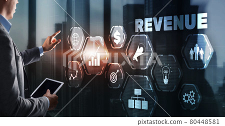Revenue. Raising income concept. The businessman plans to increase his revenue 80448581