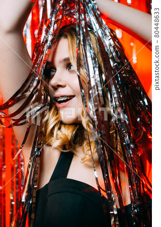 party look happy woman holiday celebration party look happy woman holiday celebration 80448633