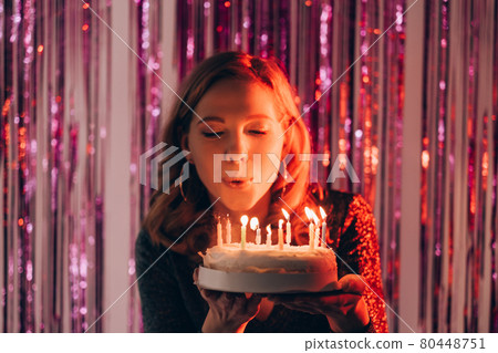 birthday wish festive woman holiday celebration birthday wish festive woman holiday celebration 80448751