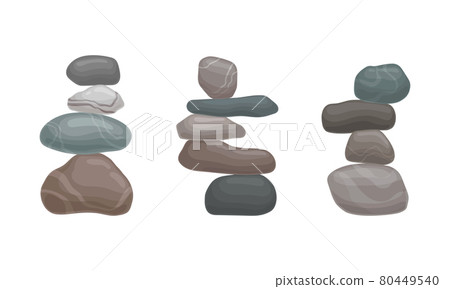 Smooth Stones and Pebbles Balancing on Each Other Creating Tower Vector Set 80449540