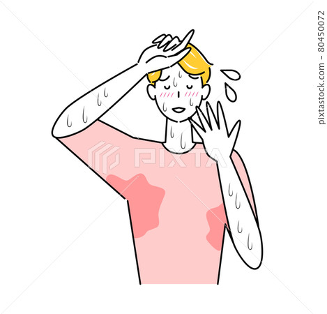 A cute man who is in trouble because he is very sweaty. A large amount of unstoppable sweat illustration Simple vector A cute man who is in trouble because he is very sweaty. A large amount of unstoppable sweat illustration Simple vector 80450072