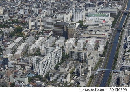 從東京晴空塔看：文化住宅區和北竹軒河 80450799