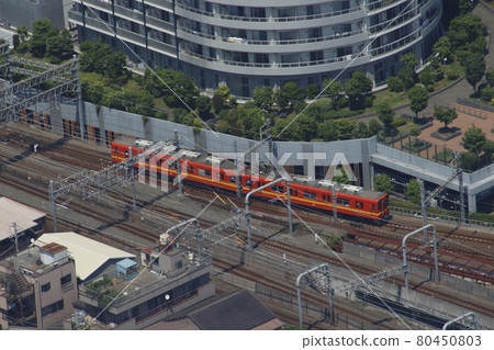 View from Tokyo Skytree: Tobu Kameido Line 8000 Series Train (red) 80450803