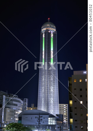 Night view of Kaikyo Yume Tower, Shimonoseki City, Yamaguchi Prefecture 80451032
