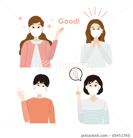 Icon of smiling woman wearing a mask Illustration material set Icon of smiling woman wearing a mask Illustration material set 80451768