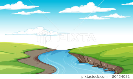 Nature forest landscape at daytime scene with long river flowing through the meadow Nature forest landscape at daytime scene with long river flowing through the meadow 80454021