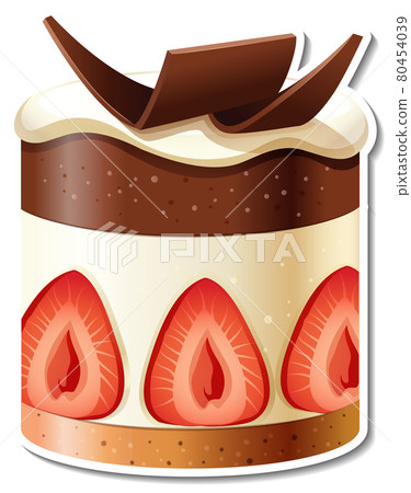 Chocolate cake with strawberry sticker isolated on white background Chocolate cake with strawberry sticker isolated on white background 80454039