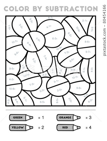 Color by subtraction, education game for kids, Flowers in the garden Color by subtraction, education game for kids, Flowers in the garden 80454166