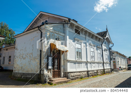 Rauma, Finland - 27 June, 2019: Old Rauma, one of UNESCO World Heritage sites, is the largest unified wooden town in the Nordic countries Rauma, Finland - 27 June, 2019: Old Rauma, one of UNESCO World Heritage sites, is the largest unified wooden town in the Nordic countries 80454448