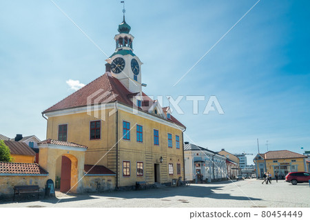 Rauma, Finland - 27 June, 2019: Old Rauma, one of UNESCO World Heritage sites, is the largest unified wooden town in the Nordic countries Rauma, Finland - 27 June, 2019: Old Rauma, one of UNESCO World Heritage sites, is the largest unified wooden town in the Nordic countries 80454449