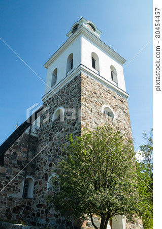 Rauma, Finland - 27 June, 2019: Church in old Rauma, one of UNESCO World Heritage sites, is the largest unified wooden town in the Nordic countries 80454457