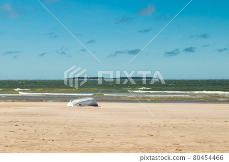 Pori, Finland - 27 June, 2019: Lifeboat on beautiful sandy beach Yyteri at summer, in Pori, Finland 80454466