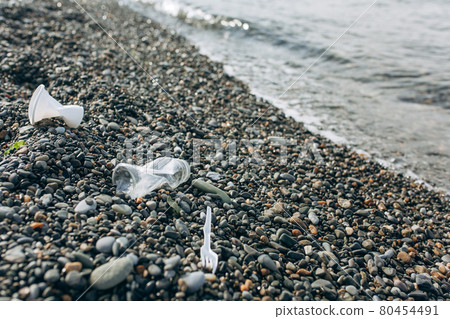 Plastic garbage on the sea beach. Plastic garbage on the sea beach. 80454491