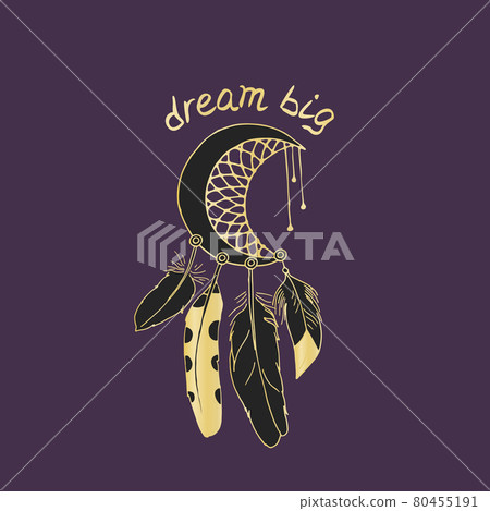 Vintage half moon dreamcatcher with feathers and hand written quote Dream Big 80455191