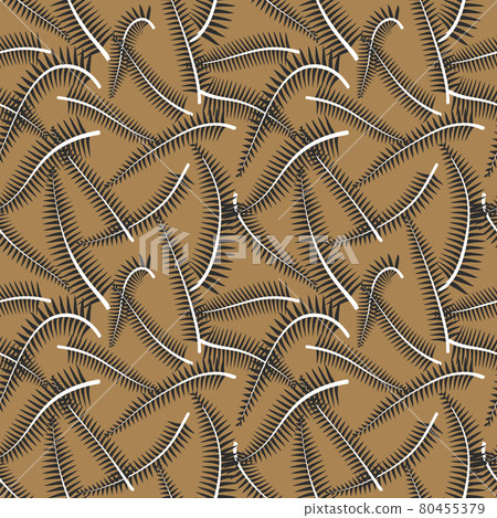 Simple minimal white fern leaves tropical seamless pattern. Vintage brown background. 80455379