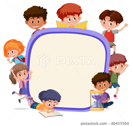 Empty board with many children cartoon character 80455569