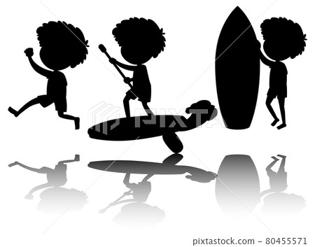 Set of kids silhouette with reflex on white background 80455571