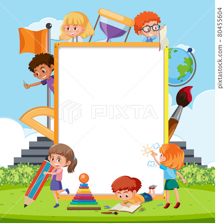 Empty board with many children cartoon character 80455604