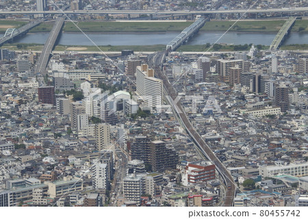 View from Tokyo Sky Tree: Keisei Oshiage Line direct 3050 series (orange) 80455742