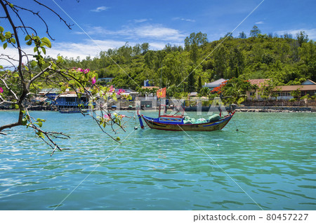 fishing boats, junks in the sea bay near the island of Vinperl fishing boats, junks in the sea bay near the island of Vinperl 80457227