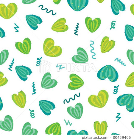 A pattern of cactus hearts on a white background. For use in printing, postcards, textiles. Vector illustration. A pattern of cactus hearts on a white background. For use in printing, postcards, textiles. Vector illustration. 80459406