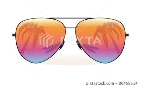 Sea and palm trees are reflected in sunglasses Sea and palm trees are reflected in sunglasses 80459514