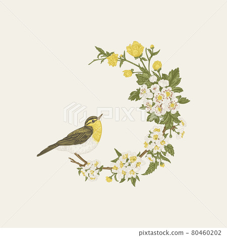 Floral wreath with bird. 80460202