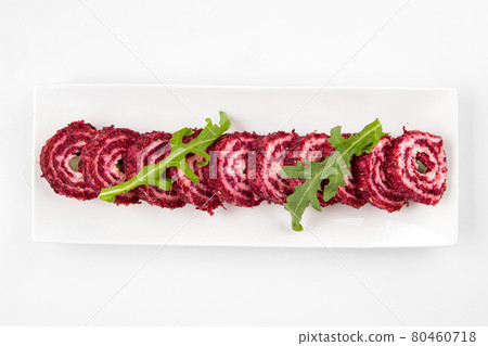 Isolated sliced beetroot appetizer roll platter 80460718