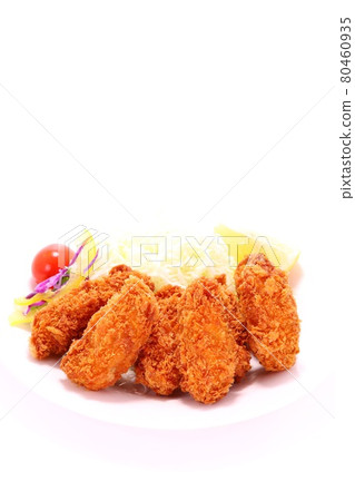 Fried oysters, fried cabbage, shredded cabbage, bright background 80460935
