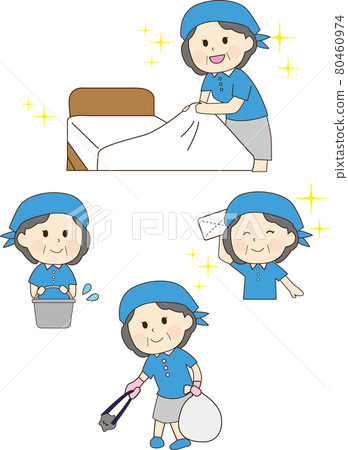 Illustration of an elderly woman who can be used for cleaning and hotel cleaning Illustration of an elderly woman who can be used for cleaning and hotel cleaning 80460974