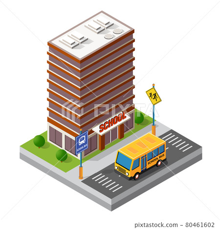 School isometric building study education - Stock Illustration ...