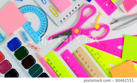 Colorful School Stationery. Back to school Education concept. School pupil Stationery.Top view, Flat Lay 80462551