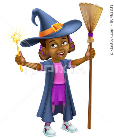 Black Girl Cartoon Child Halloween Witch Costume 80462831