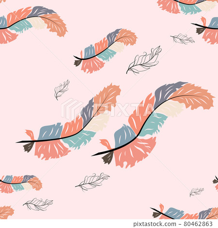Colorful cute seamless pattern with variety of feather Colorful cute seamless pattern with variety of feather 80462863