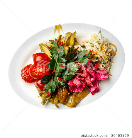 Isolated russian fermented vegetables platter 80465539