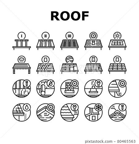 Roof Replacement Job Collection Icons Set Vector 80465563