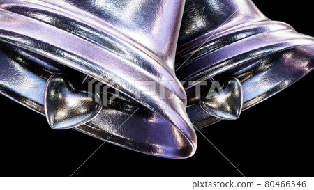3D render of two cozy iridescent silver Christmas bells against black 3D render of two cozy iridescent silver Christmas bells against black 80466346
