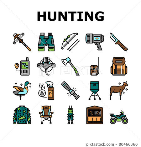 Hunting Shop Selling Collection Icons Set Vector 80466360