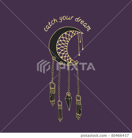 Vintage half moon dreamcatcher with crystals and hand written quote Dream Big. Boho decoration ring 80466437