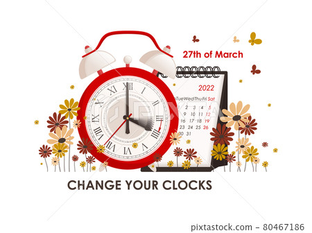 Daylight Saving Time concept. The clocks moves forward one hour. Turning to winter or summer time, alarm clock vector illustration. 80467186