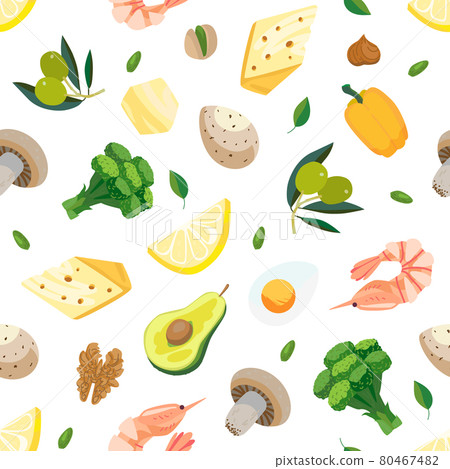 Seamless vector pattern of keto diet with low-crab products 80467482