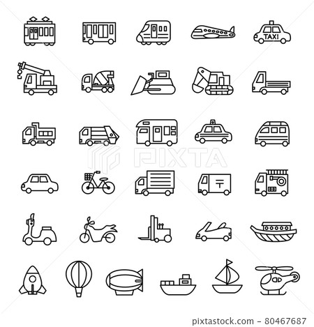 車輛圖標、重型機械、汽車等。 80467687