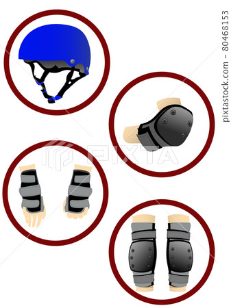 Illustration material: Helmet and protector set used for bicycles and skate boats Illustration material: Helmet and protector set used for bicycles and skate boats 80468153