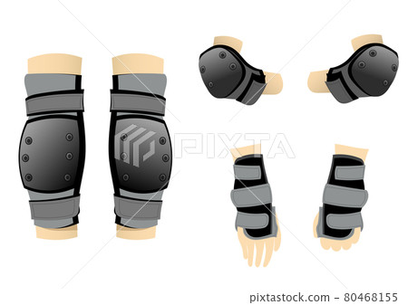 Illustration material: A set of protectors used on bicycles and skate boats (with expressions of knees, elbows, and hands) Illustration material: A set of protectors used on bicycles and skate boats (with expressions of knees, elbows, and hands) 80468155