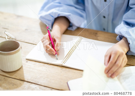 Woman studying at a wood desk [Parts cut] 80468778