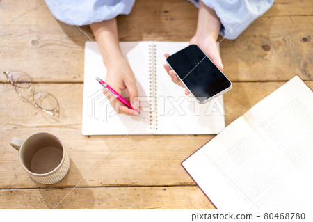 Woman studying at a wood desk [Parts cut] 80468780