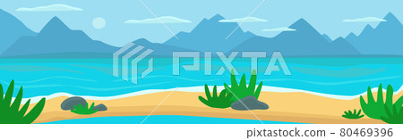 Panoramic landscape sunny bright sandy beach - Vector 80469396