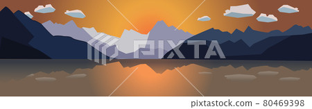 Panoramic mountain evening landscape on the background of a dense forest - Vector 80469398